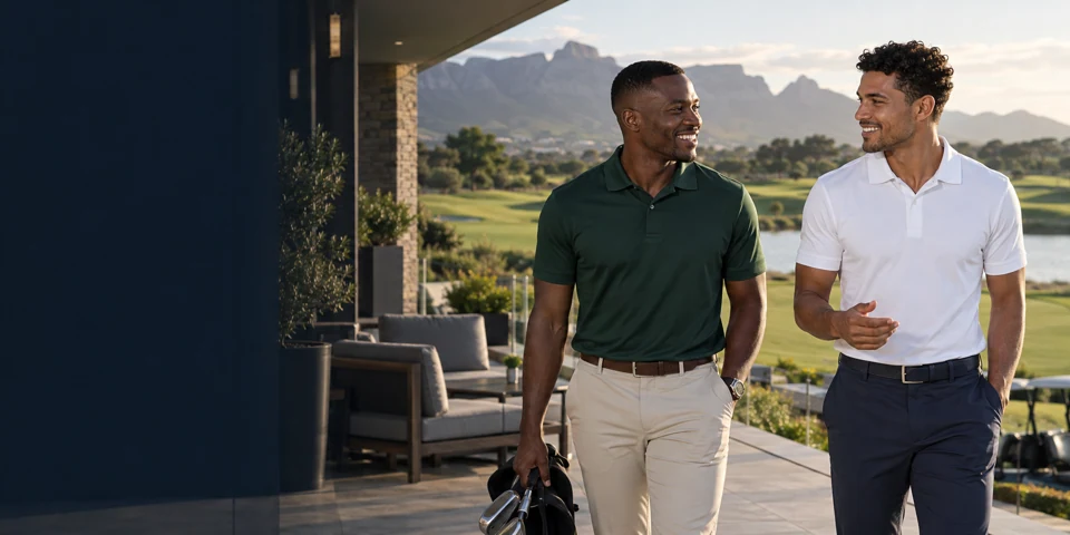 Mens golf shirts in use